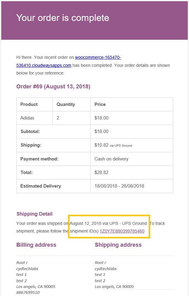 Order Completion Email With Tracking Details